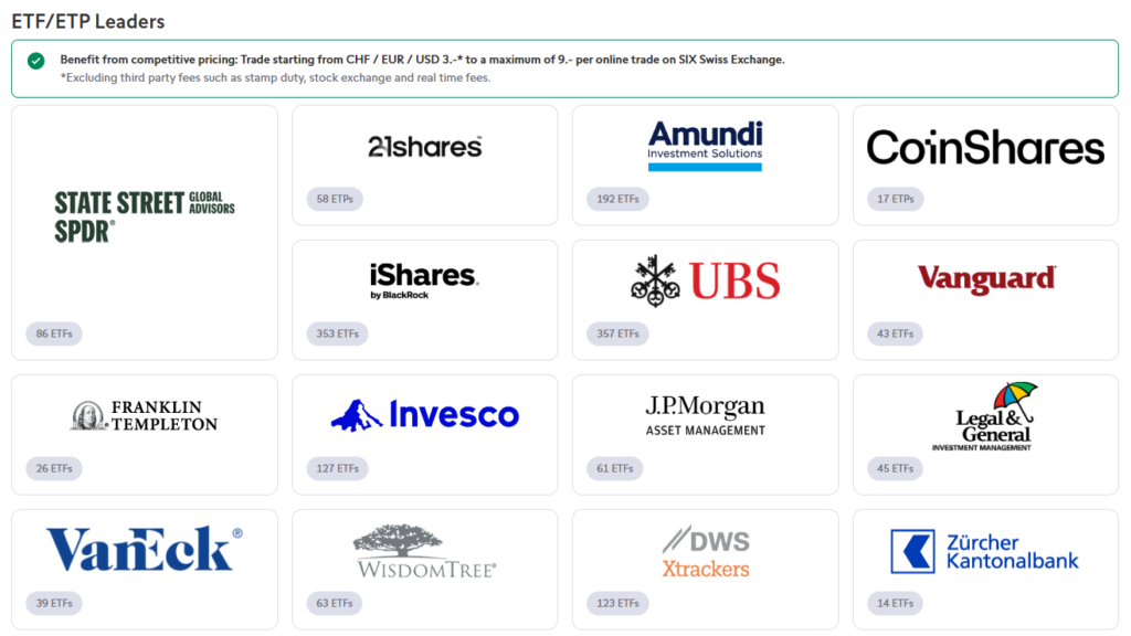 Swissquote ETF Leaders Auswahl