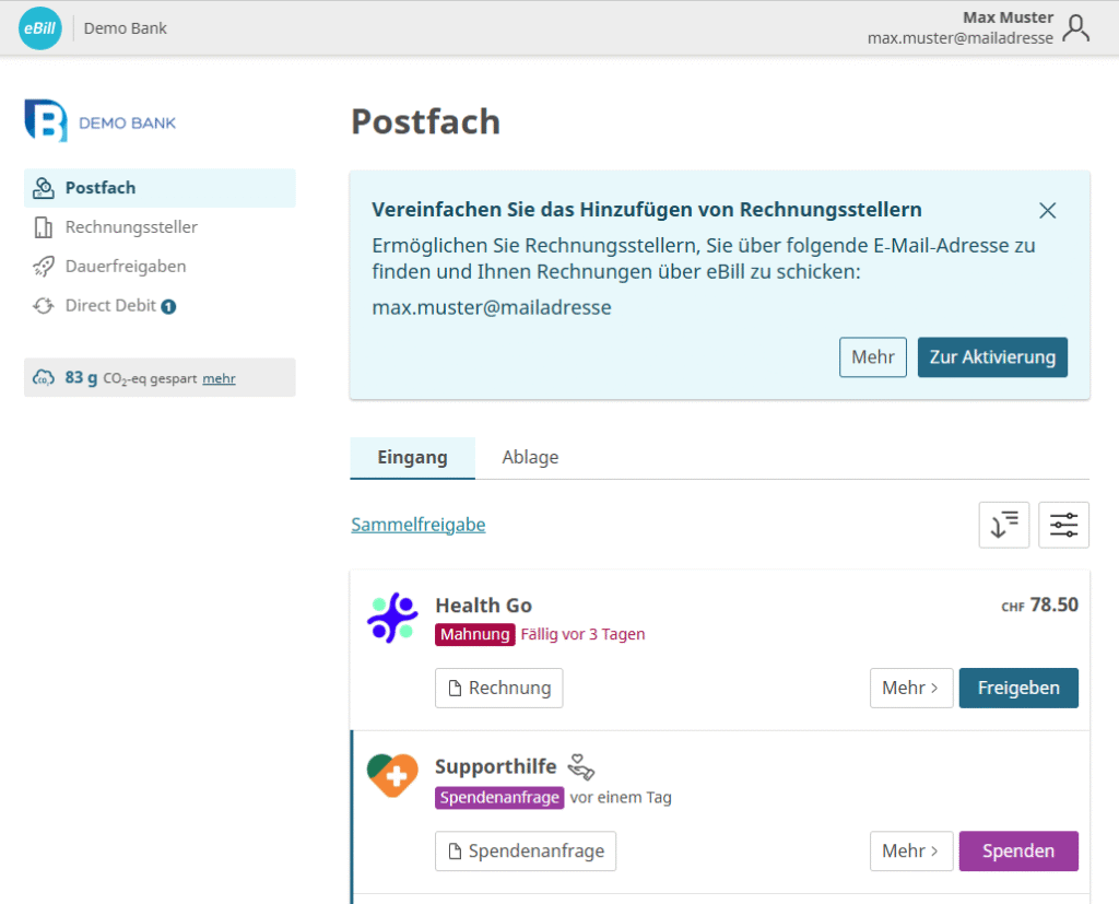 Miss Finance Wiki - eBill Erfahrungsbericht - Account