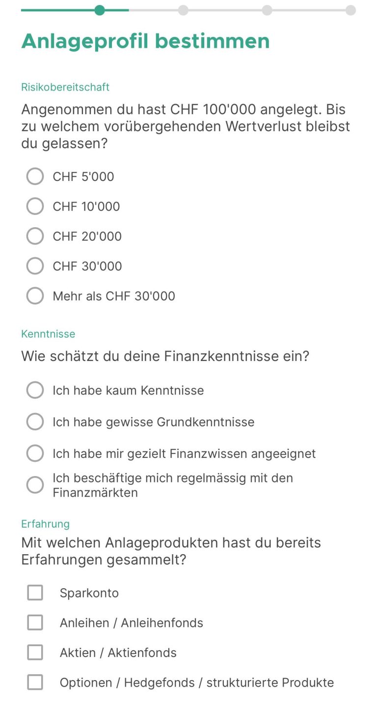Miss Finance Wiki - Blogartikel - Meine Erfahrung mit Findependent - Screenshot aus der App, zu sehen ist die Angabe des Anlageprofils beim Anmeldeprozess