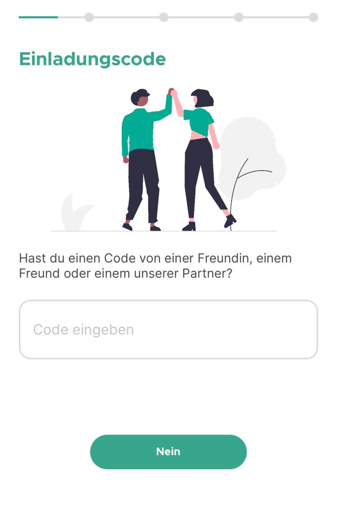 Miss Finance Wiki - Blogartikel - Meine Erfahrung mit Findependent - Screenshot aus der App, zu sehen ist die Einagbe des Einladungscodes