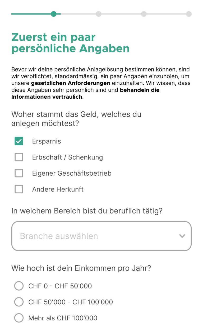 Miss Finance Wiki - Blogartikel - Meine Erfahrung mit Findependent - Screenshot aus der App, zu sehen ist die Eingabe der persönlichen Angaben